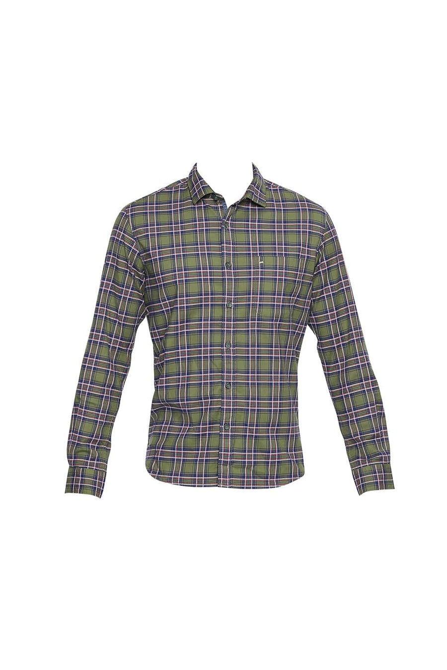 BASICS SLIM FIT GARDEN GREEN STRETCH CHECKS SHIRT