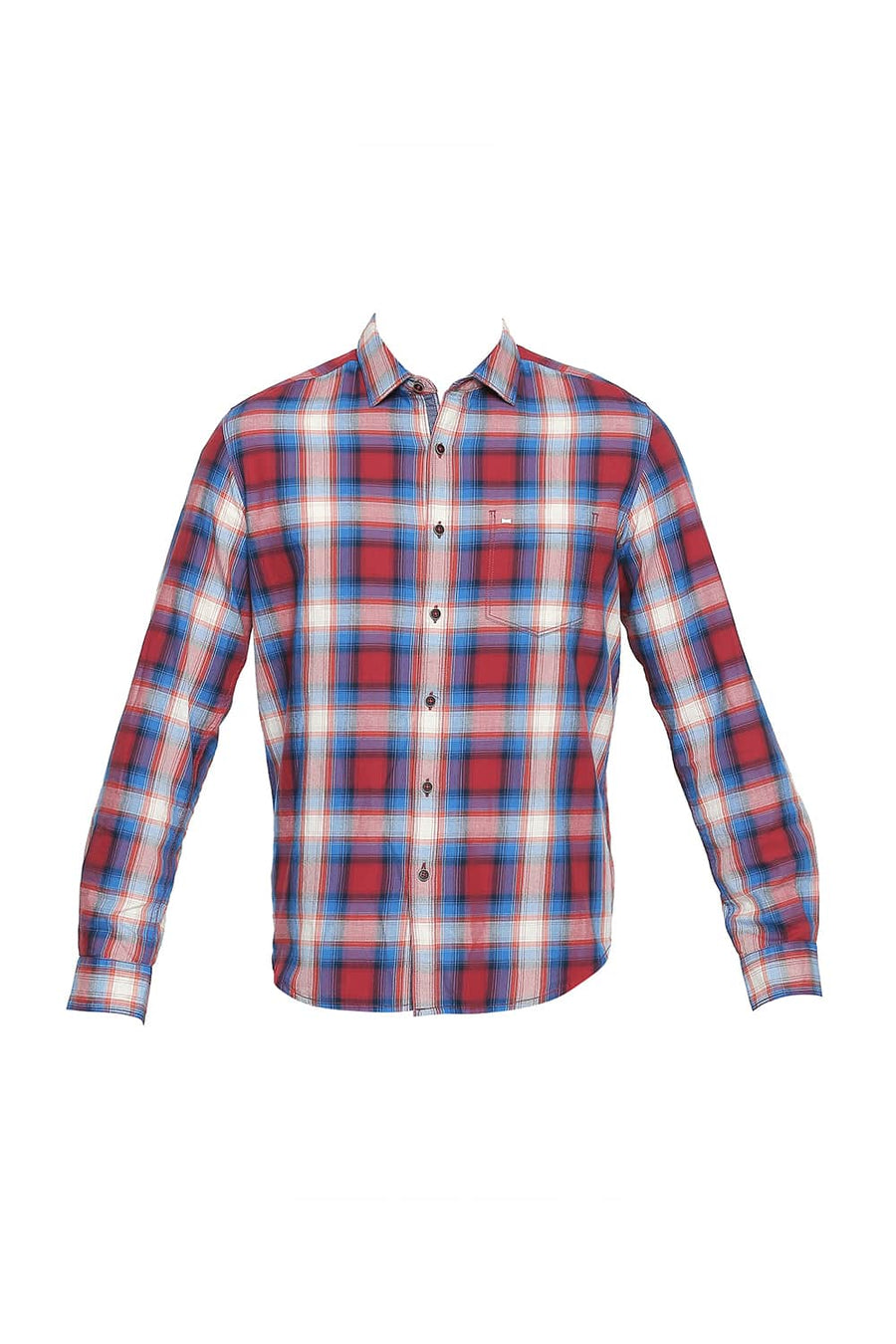 BASICS SLIM FIT LAVA RED CHECKS SHIRT
