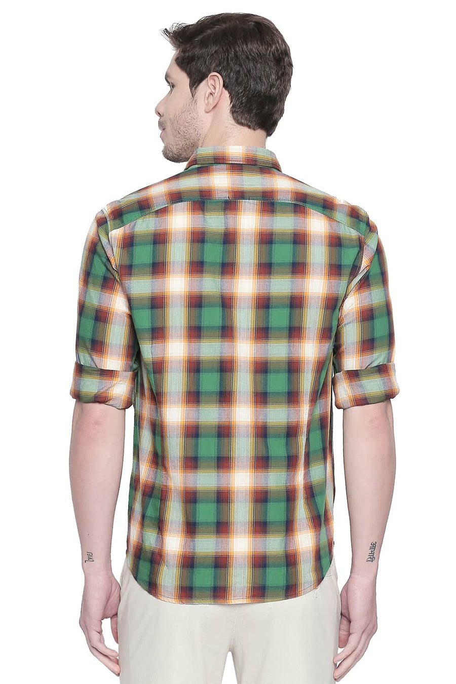 BASICS SLIM FIT JOLLY GREEN CHECKS SHIRT
