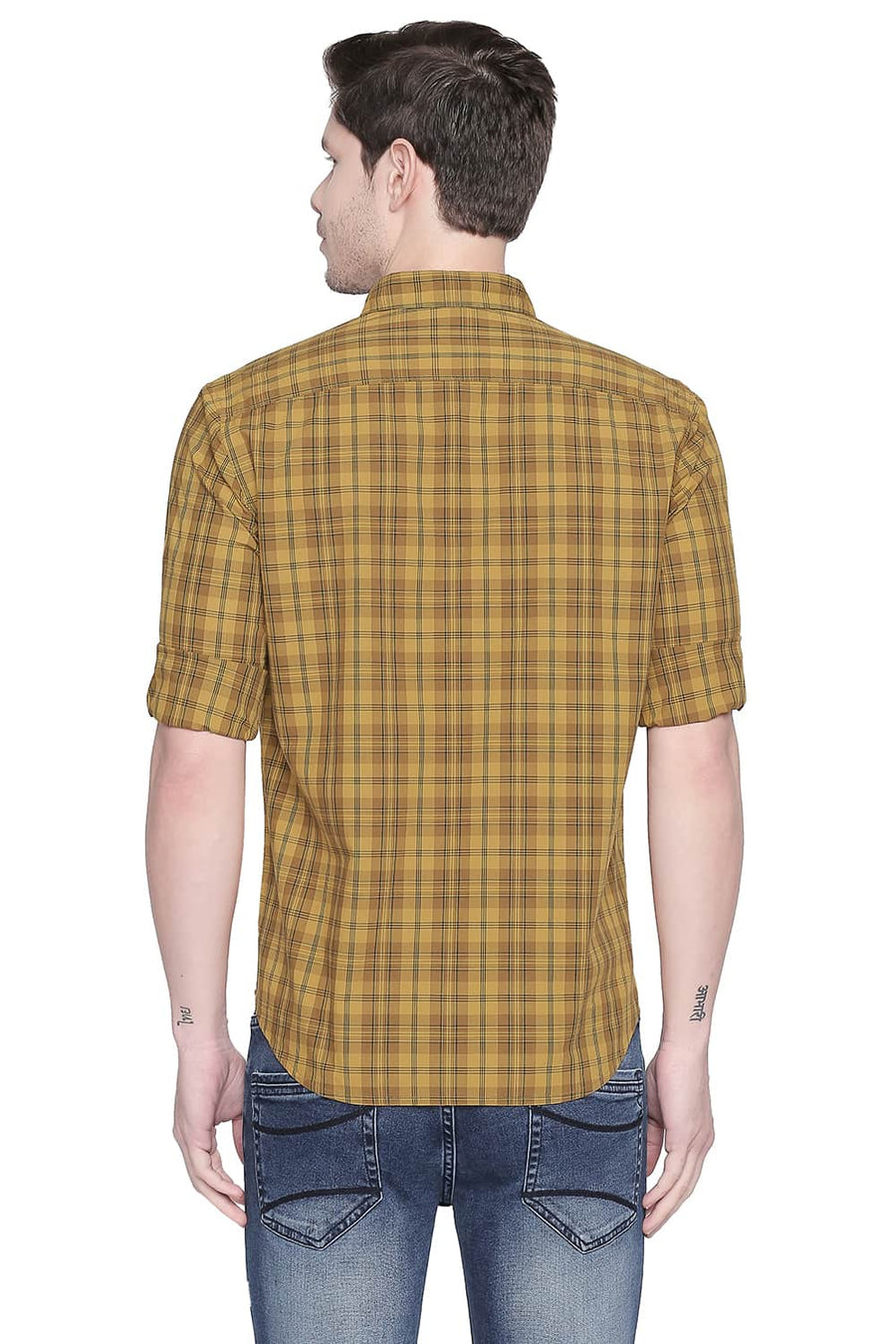 BASICS SLIM FIT MINERAL YELLOW CHECKS SHIRT