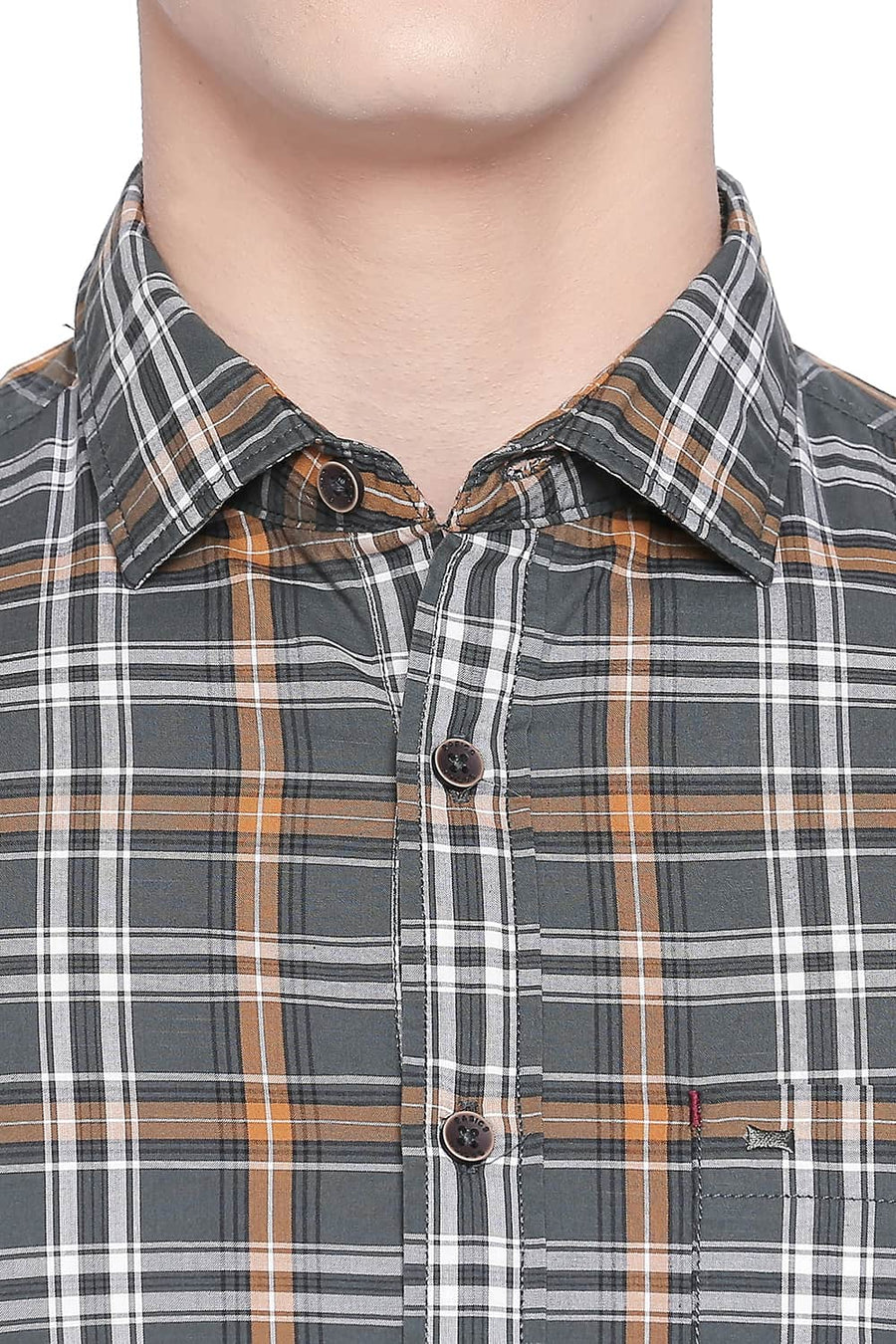 BASICS SLIM FIT TREKKING GREEN CHECKS SHIRT