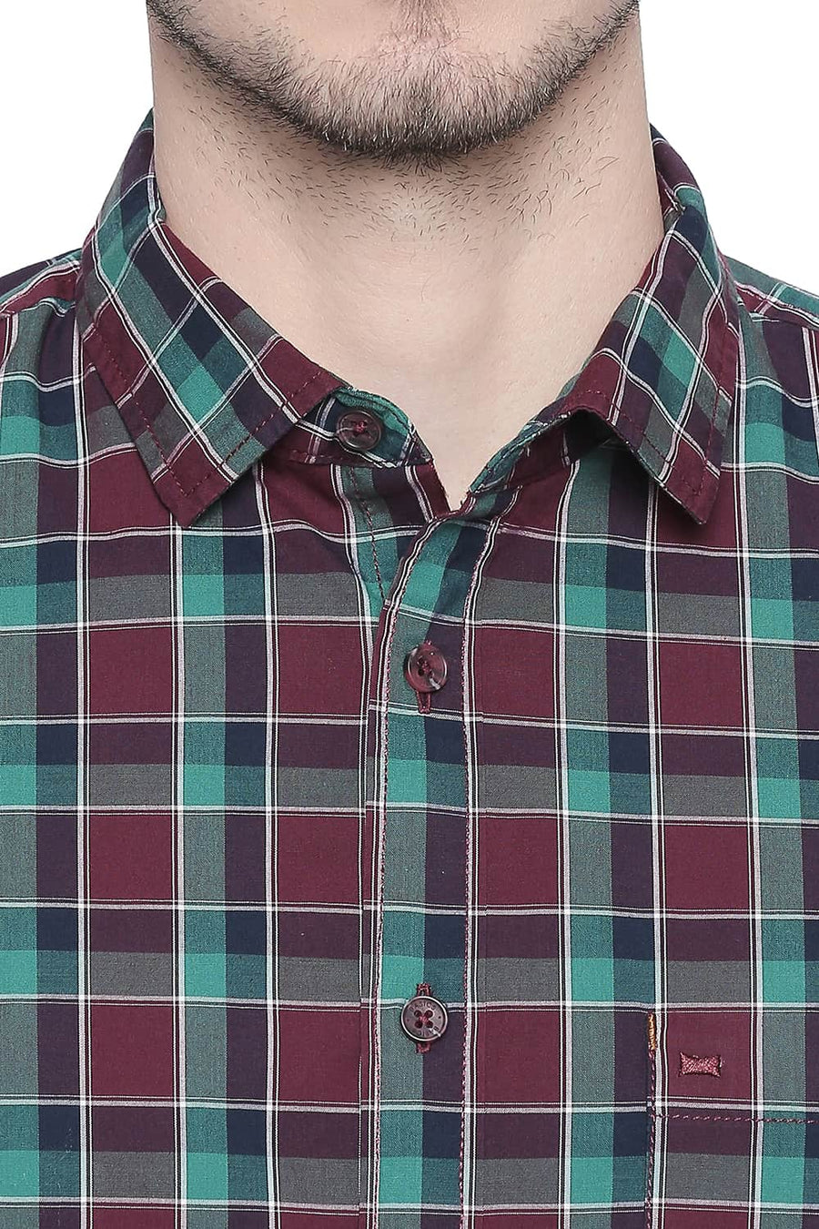 BASICS SLIM FIT OXBLOOD RED CHECKS SHIRT