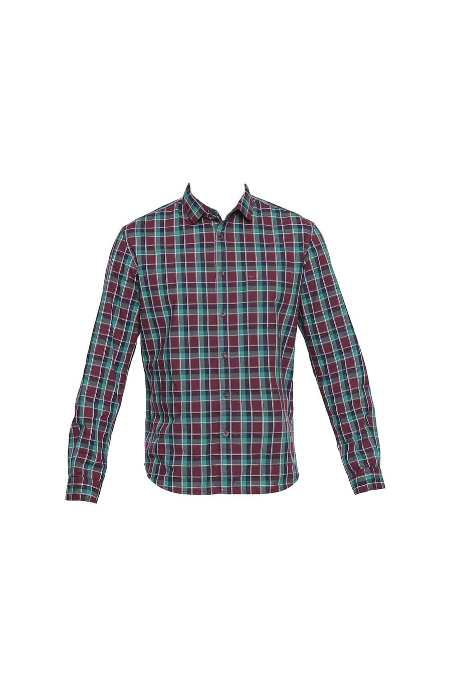 BASICS SLIM FIT OXBLOOD RED CHECKS SHIRT