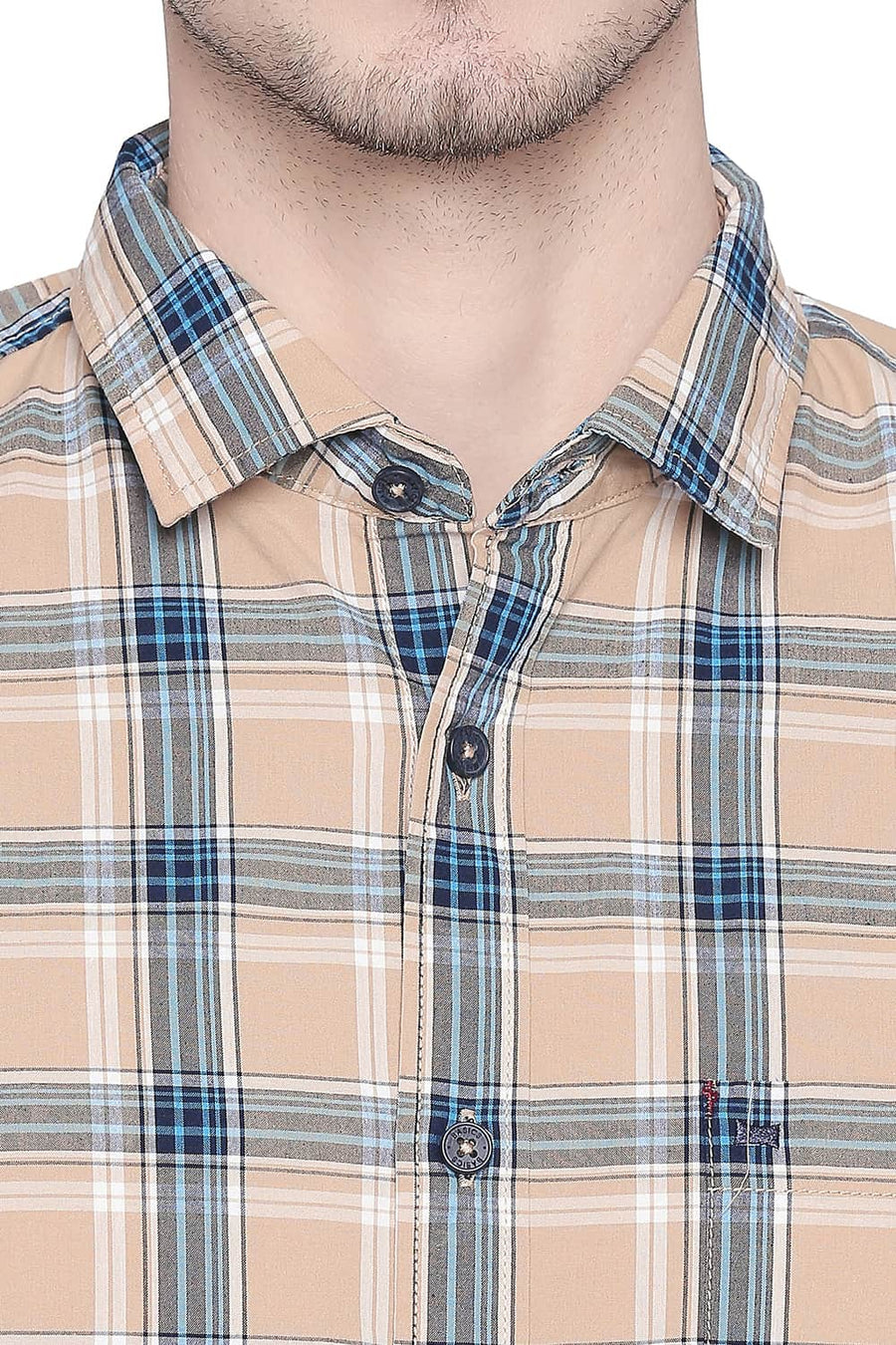 BASICS SLIM FIT KHAKI TAN CHECKS SHIRT