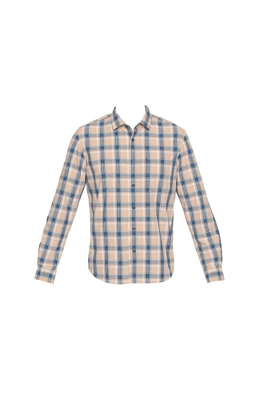 BASICS SLIM FIT KHAKI TAN CHECKS SHIRT