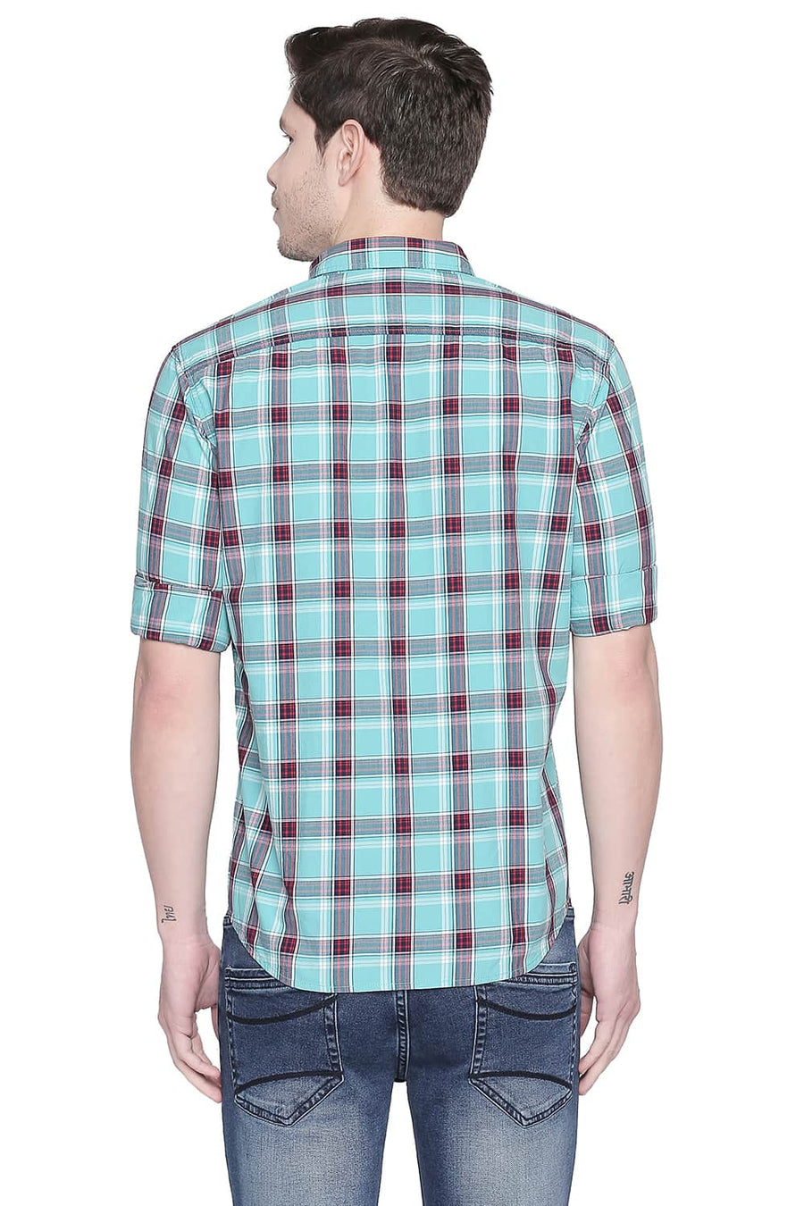 BASICS SLIM FIT AQUARELLE GREEN CHECKS SHIRT