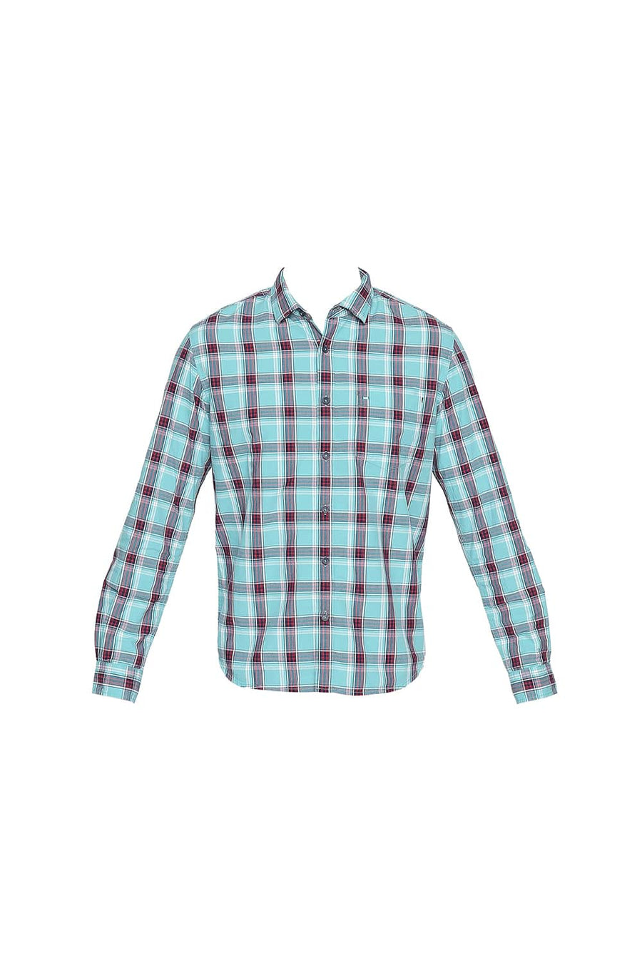 BASICS SLIM FIT AQUARELLE GREEN CHECKS SHIRT