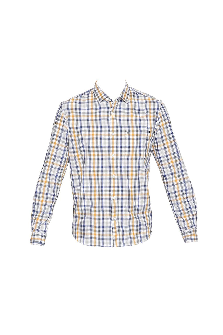BASICS SLIM FIT OCHRE YELLOW CHECKS SHIRT