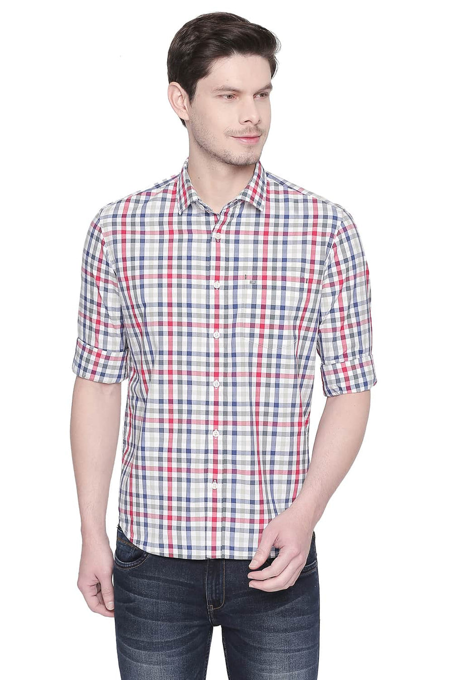 BASICS SLIM FIT RACING RED CHECKS SHIRT