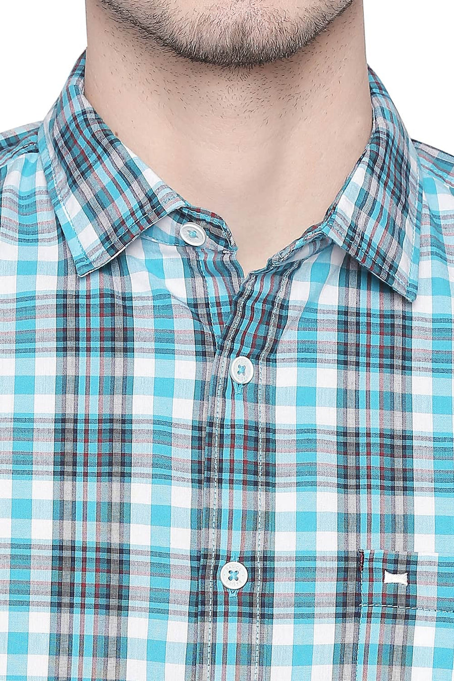 BASICS SLIM FIT TURQUOISE BREEZE CHECKS SHIRT