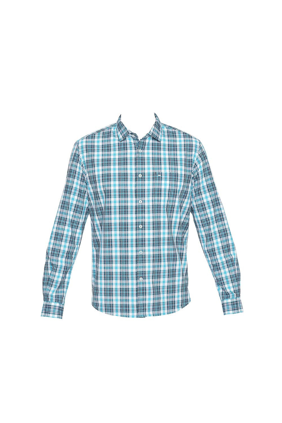 BASICS SLIM FIT TURQUOISE BREEZE CHECKS SHIRT