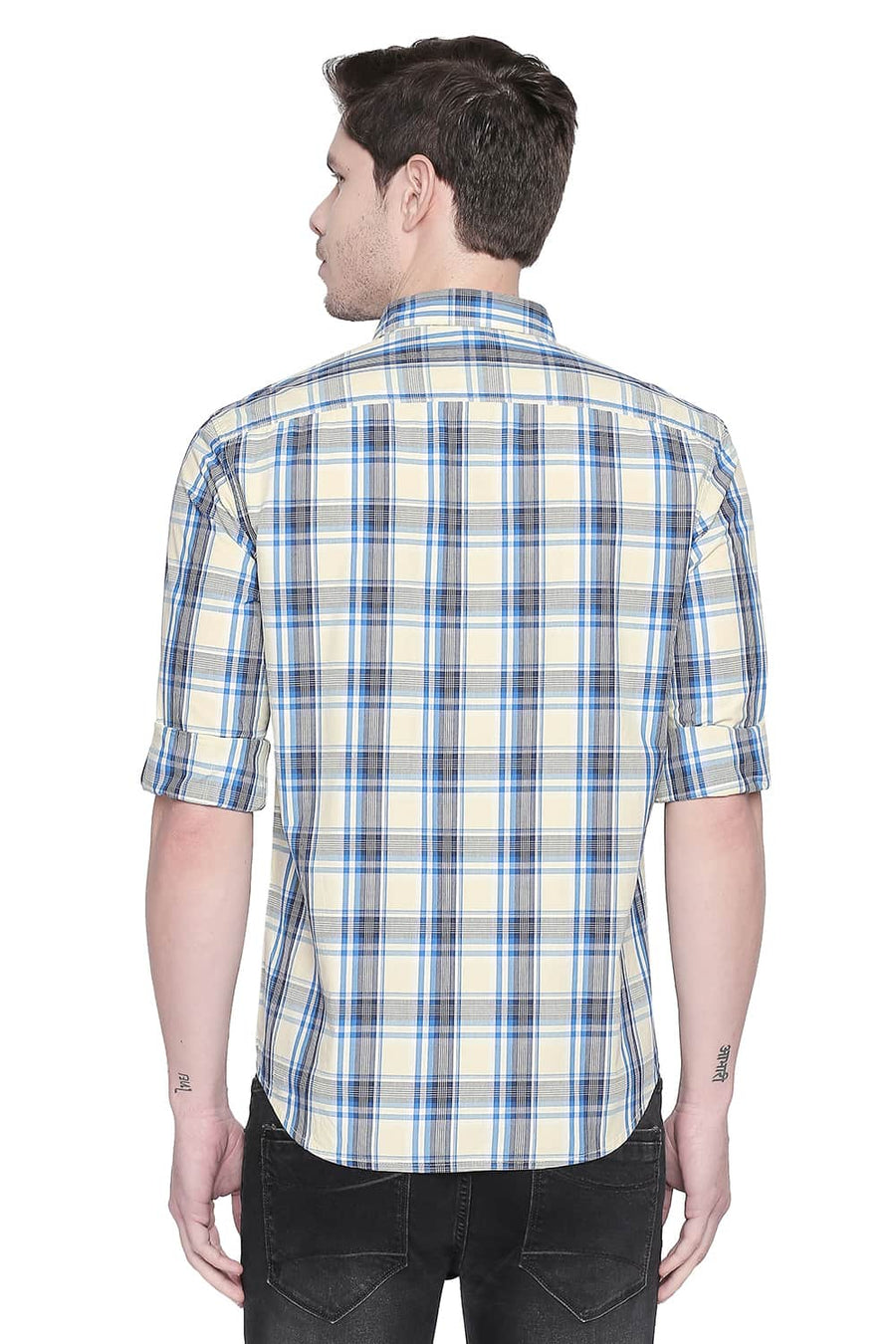 BASICS SLIM FIT LEMON YELLOW CHECKS SHIRT