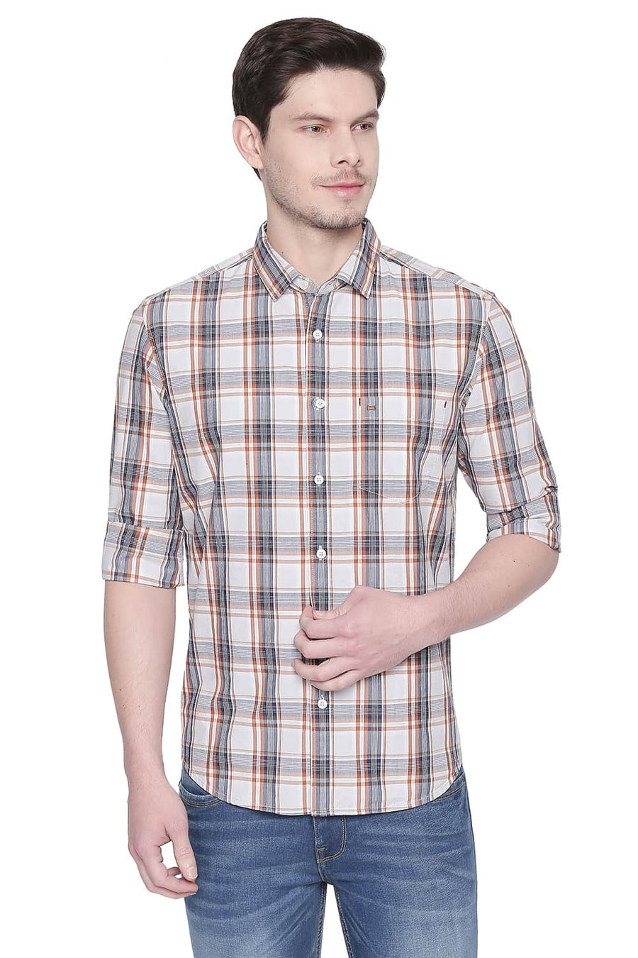 BASICS SLIM FIT MAJOLICA BLUE CHECKS SHIRT