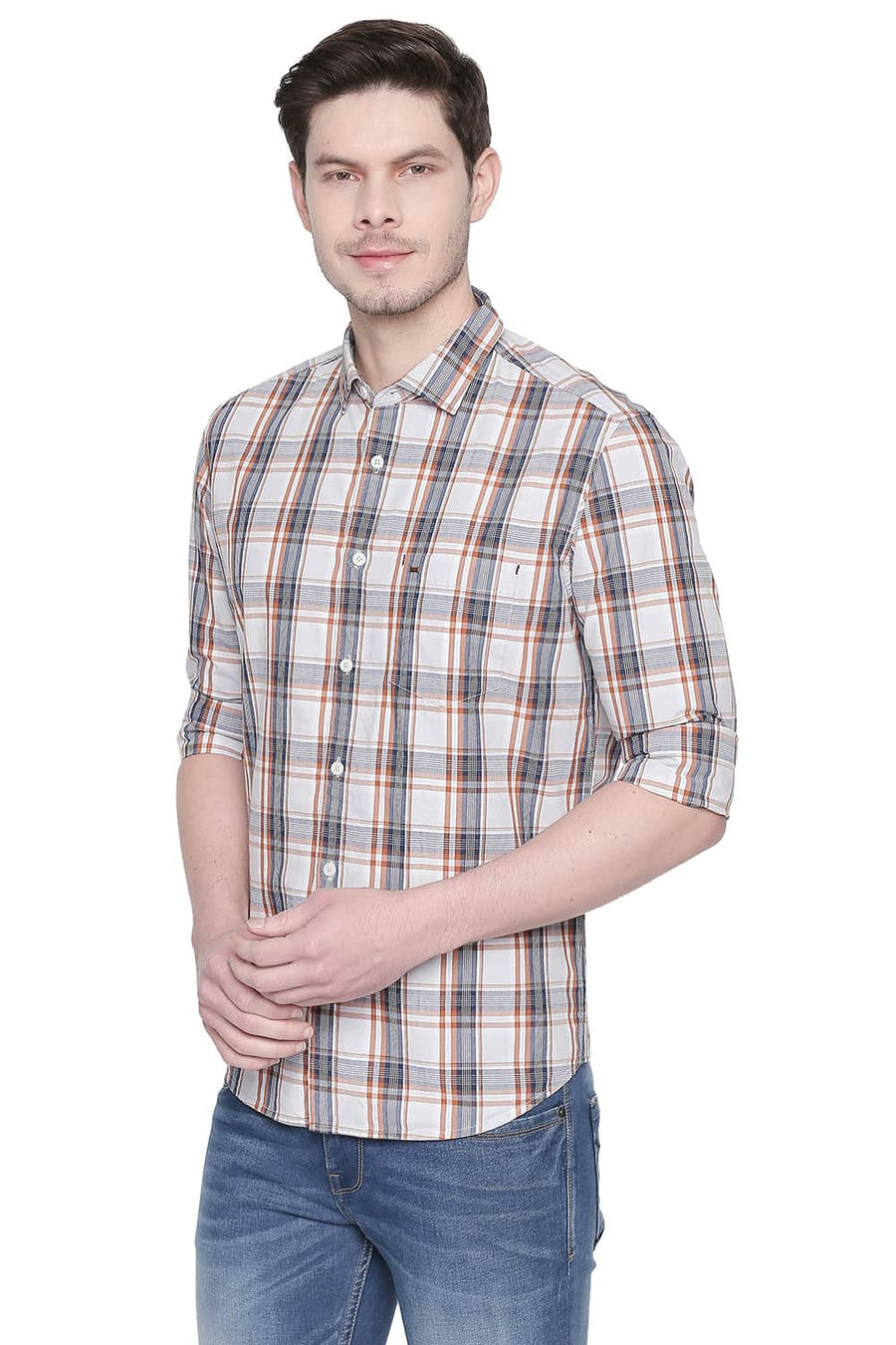 BASICS SLIM FIT MAJOLICA BLUE CHECKS SHIRT