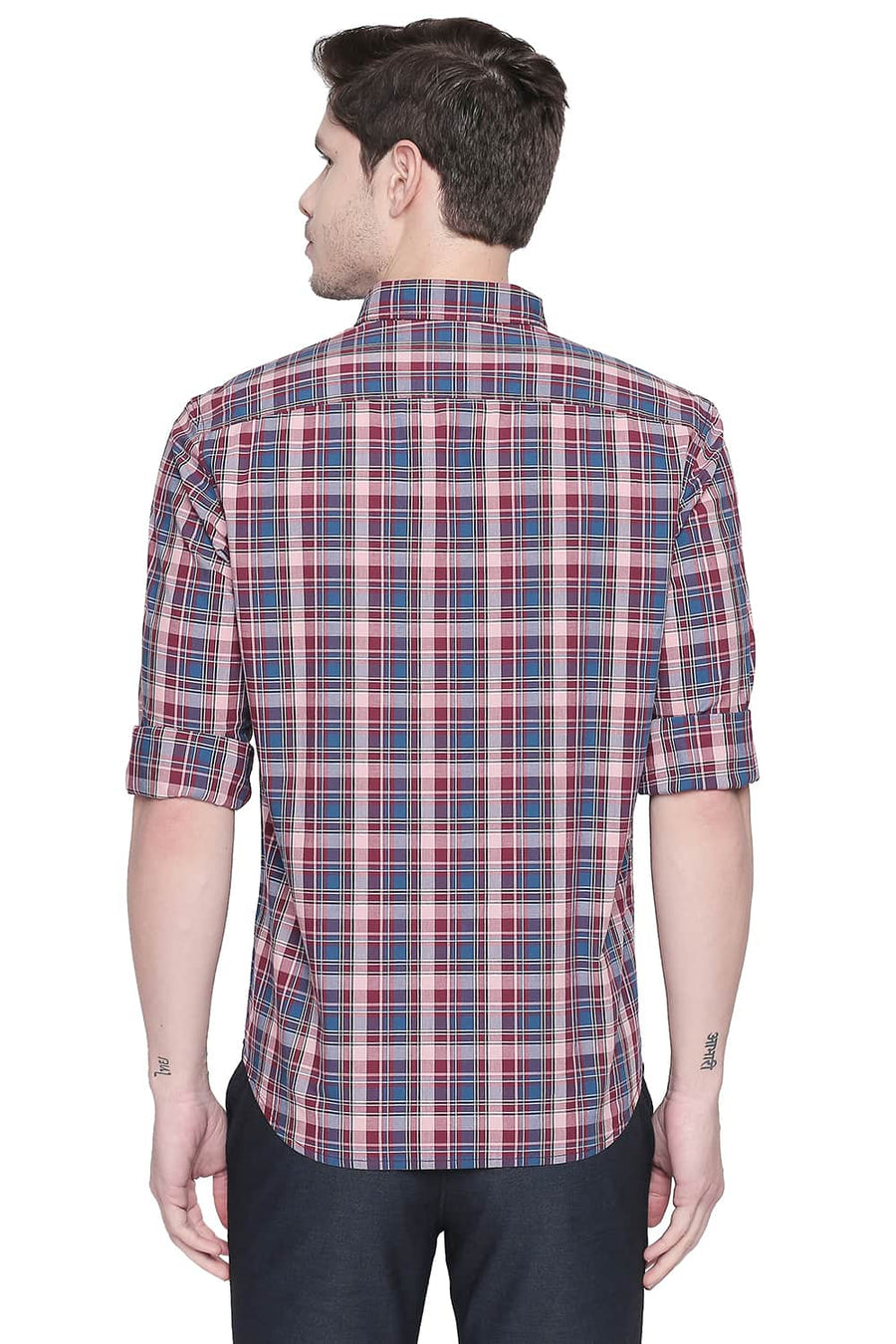 BASICS SLIM FIT CRYSTAL PINK CHECKS SHIRT