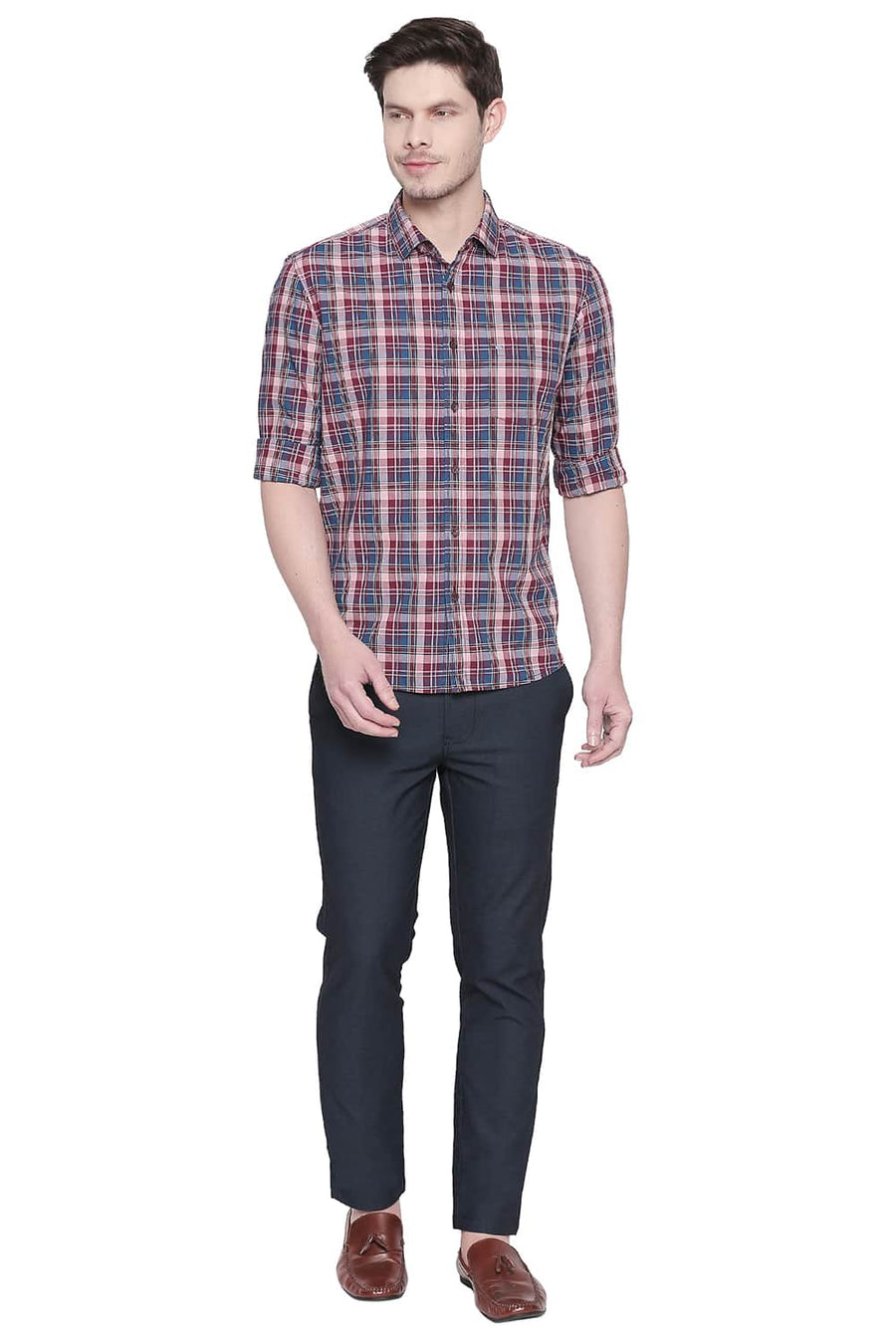 BASICS SLIM FIT CRYSTAL PINK CHECKS SHIRT