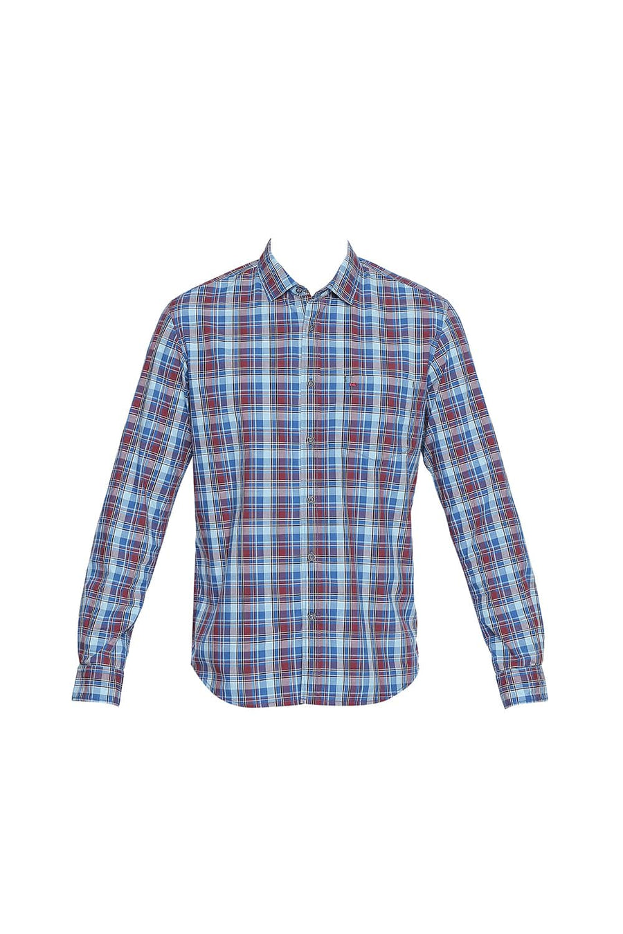BASICS SLIM FIT BLUE GROTTO CHECKS SHIRT
