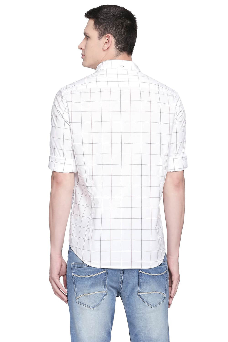 BASICS SLIM FIT CLOUD WHITE CHECKS SHIRT