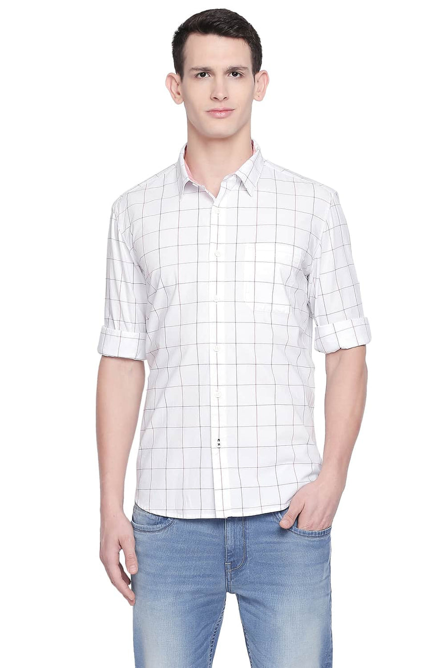 BASICS SLIM FIT CLOUD WHITE CHECKS SHIRT