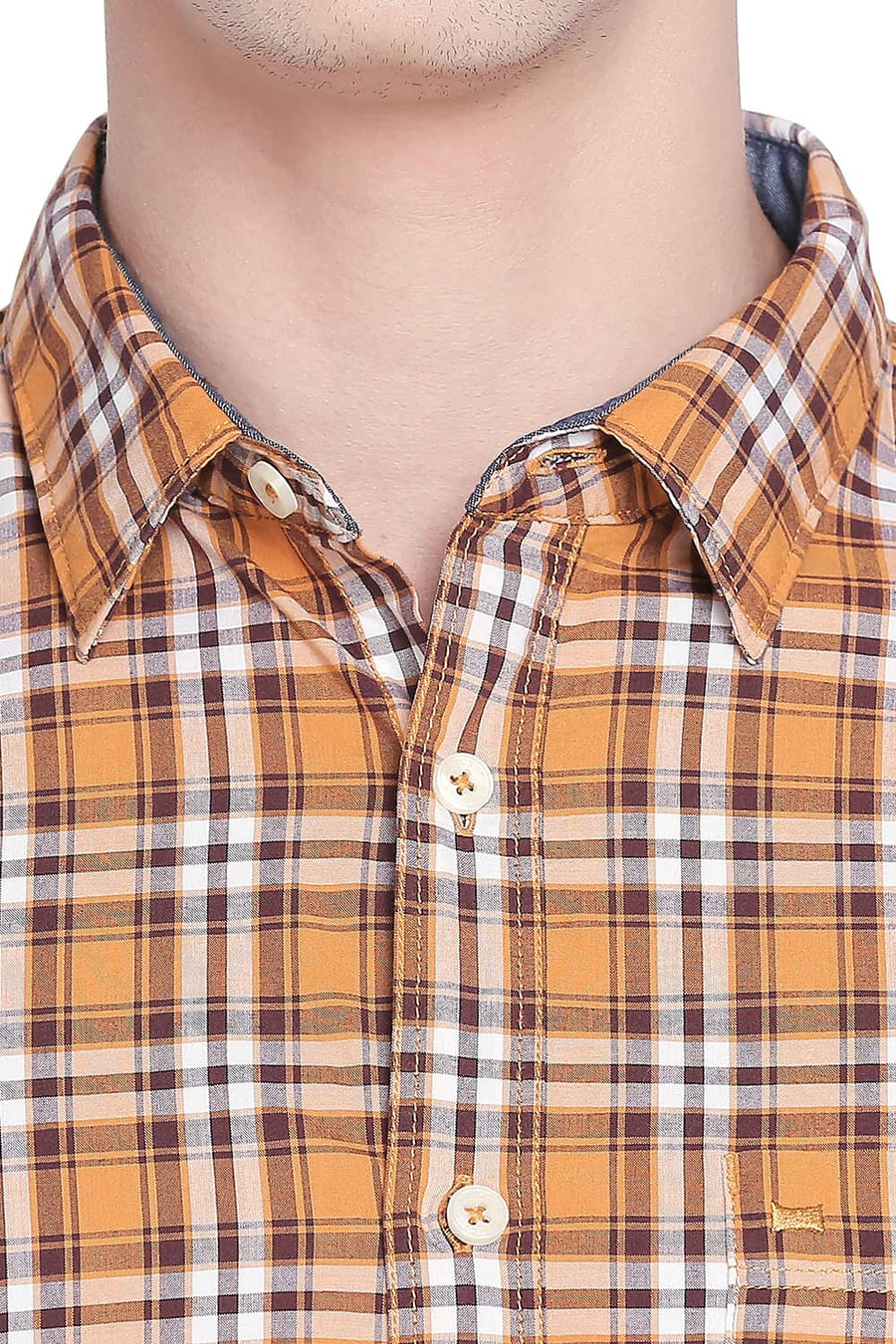 BASICS SLIM FIT SPICE ORANGE CHECKS SHIRT