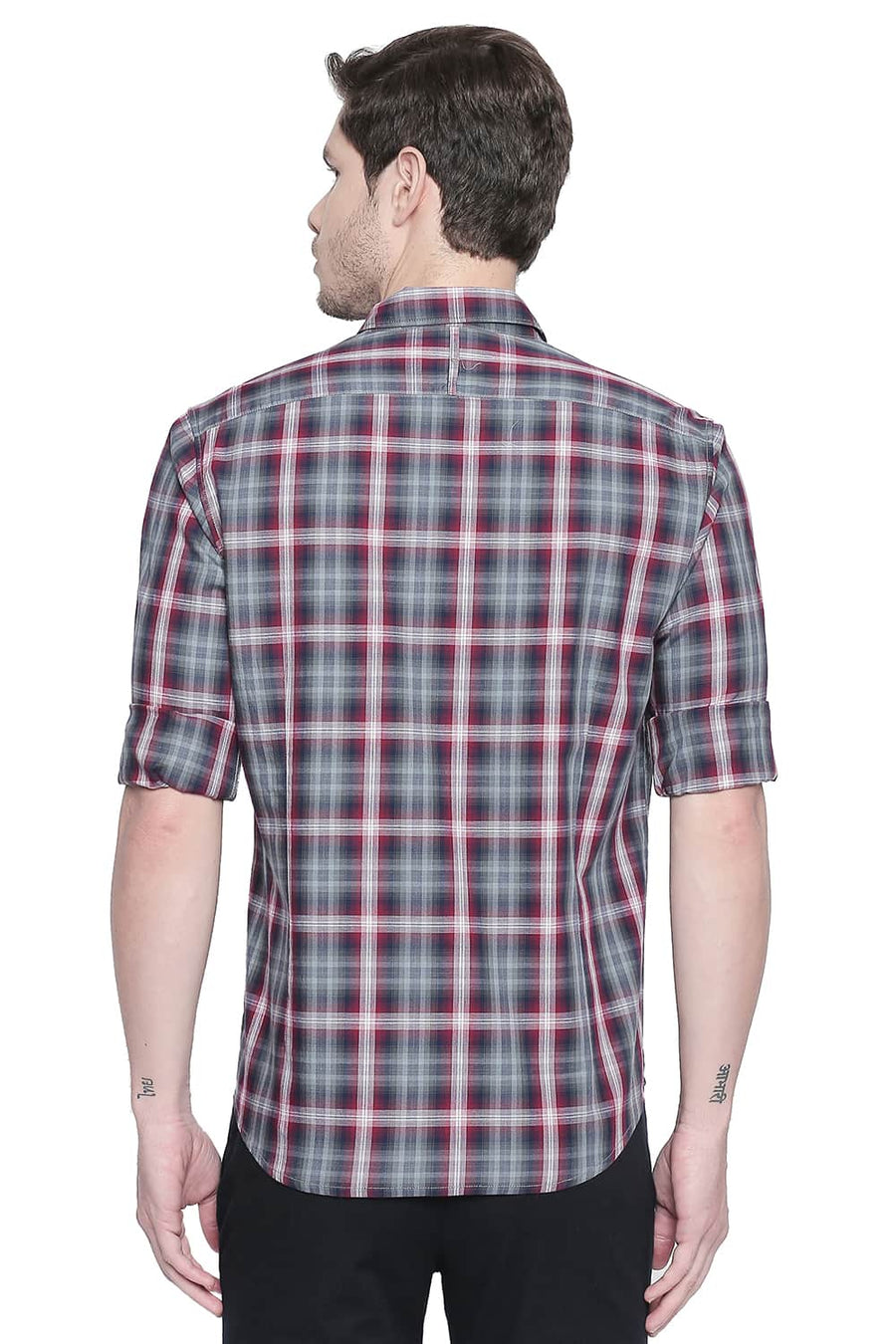 BASICS SLIM FIT SCARLET RED CHECKS SHIRT