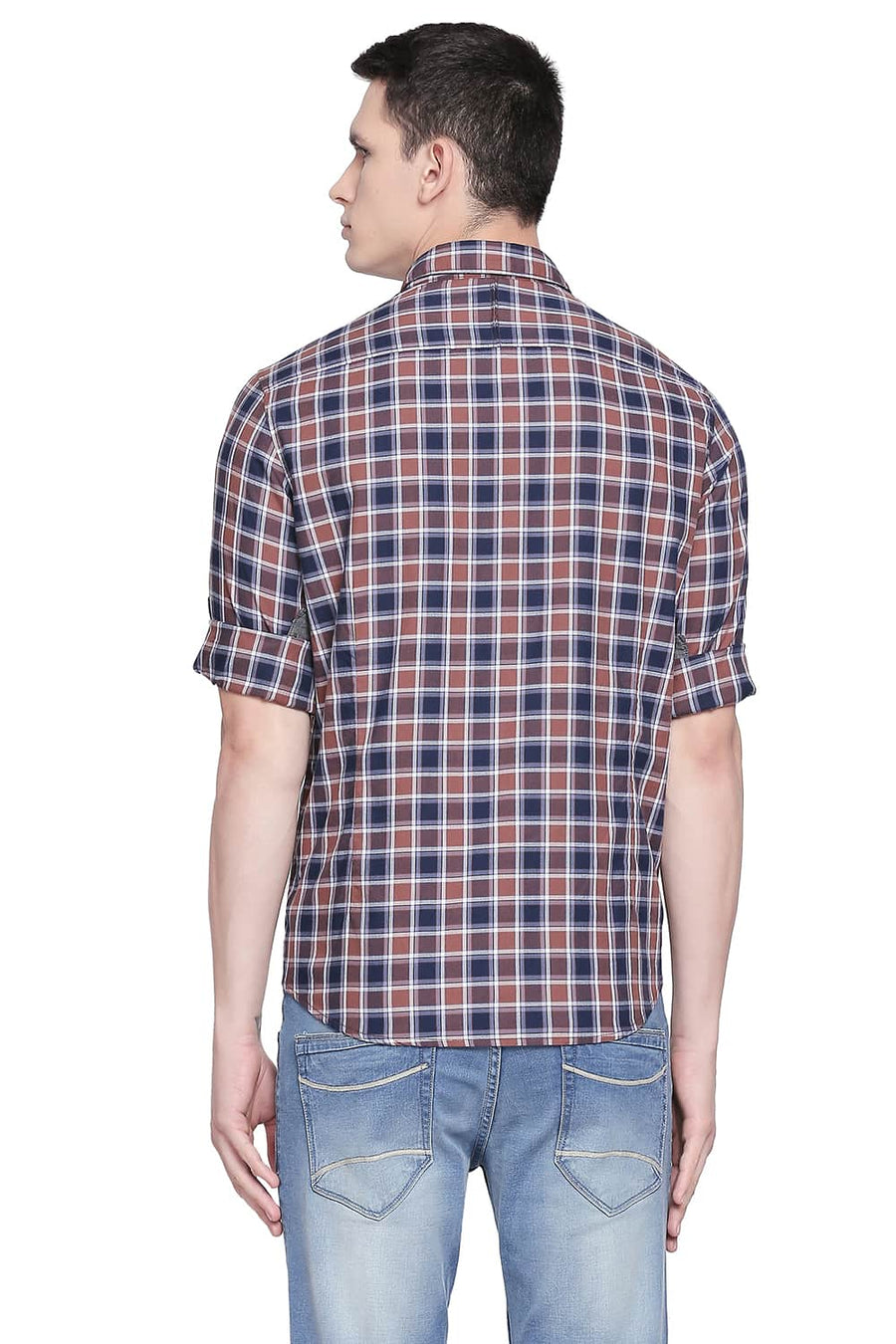 BASICS SLIM FIT FRIAR BROWN CHECKS SHIRT