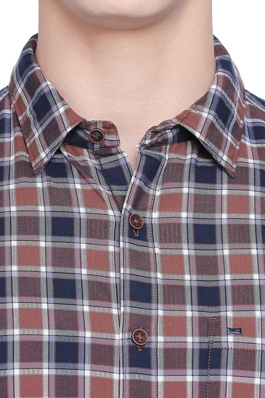 BASICS SLIM FIT FRIAR BROWN CHECKS SHIRT