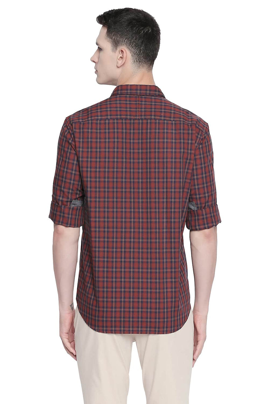 BASICS SLIM FIT SEQUOIA BROWN CHECKS SHIRT