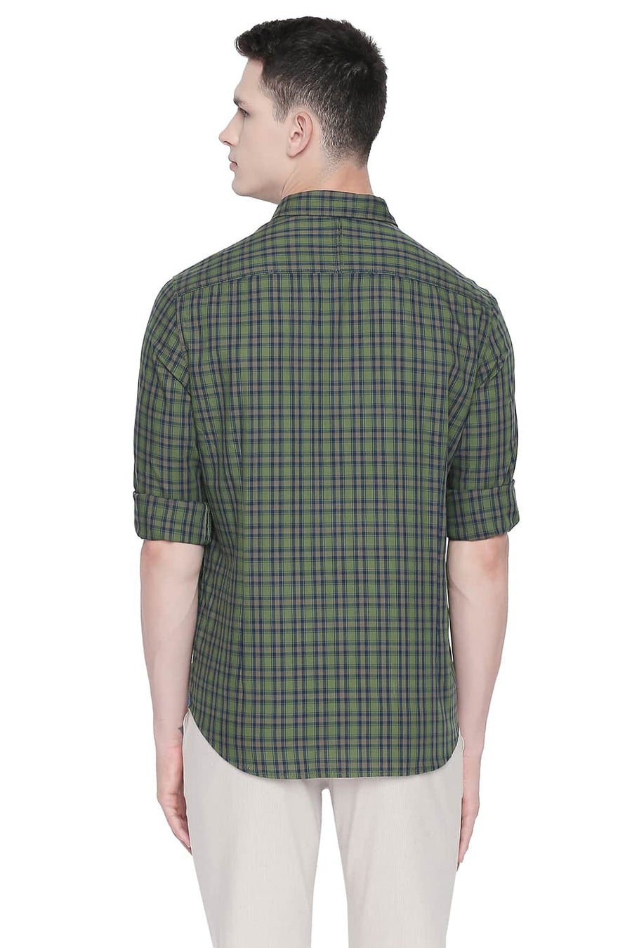 BASICS SLIM FIT GILL GREEN CHECKS SHIRT