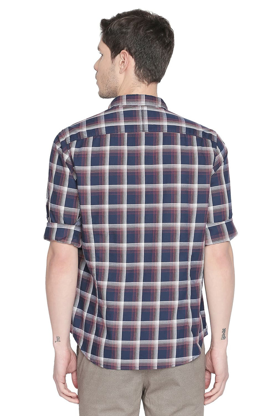 BASICS SLIM FIT  RUM RED  CHECKS SHIRT