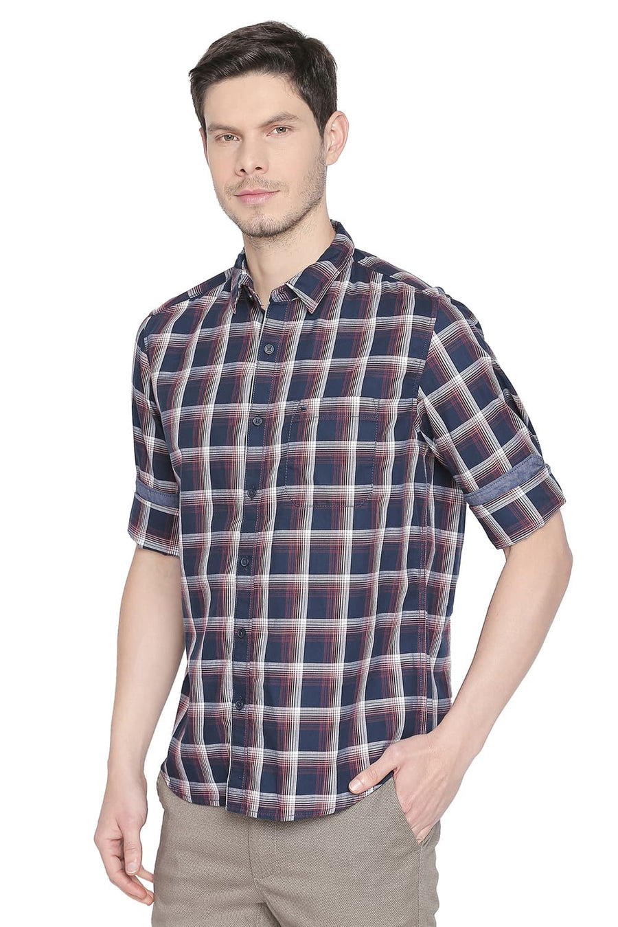 BASICS SLIM FIT  RUM RED  CHECKS SHIRT