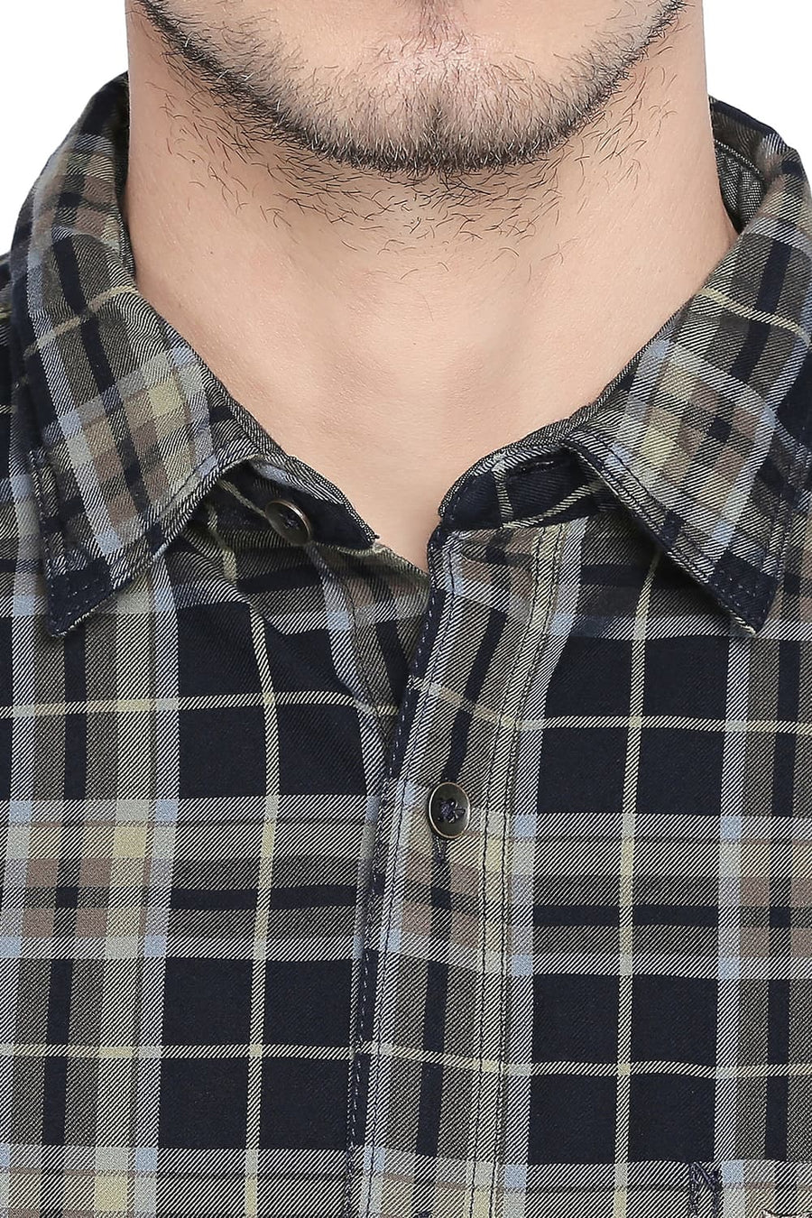 BASICS SLIM FIT SEEDLING GREEN TWILL CHECKS SHIRT