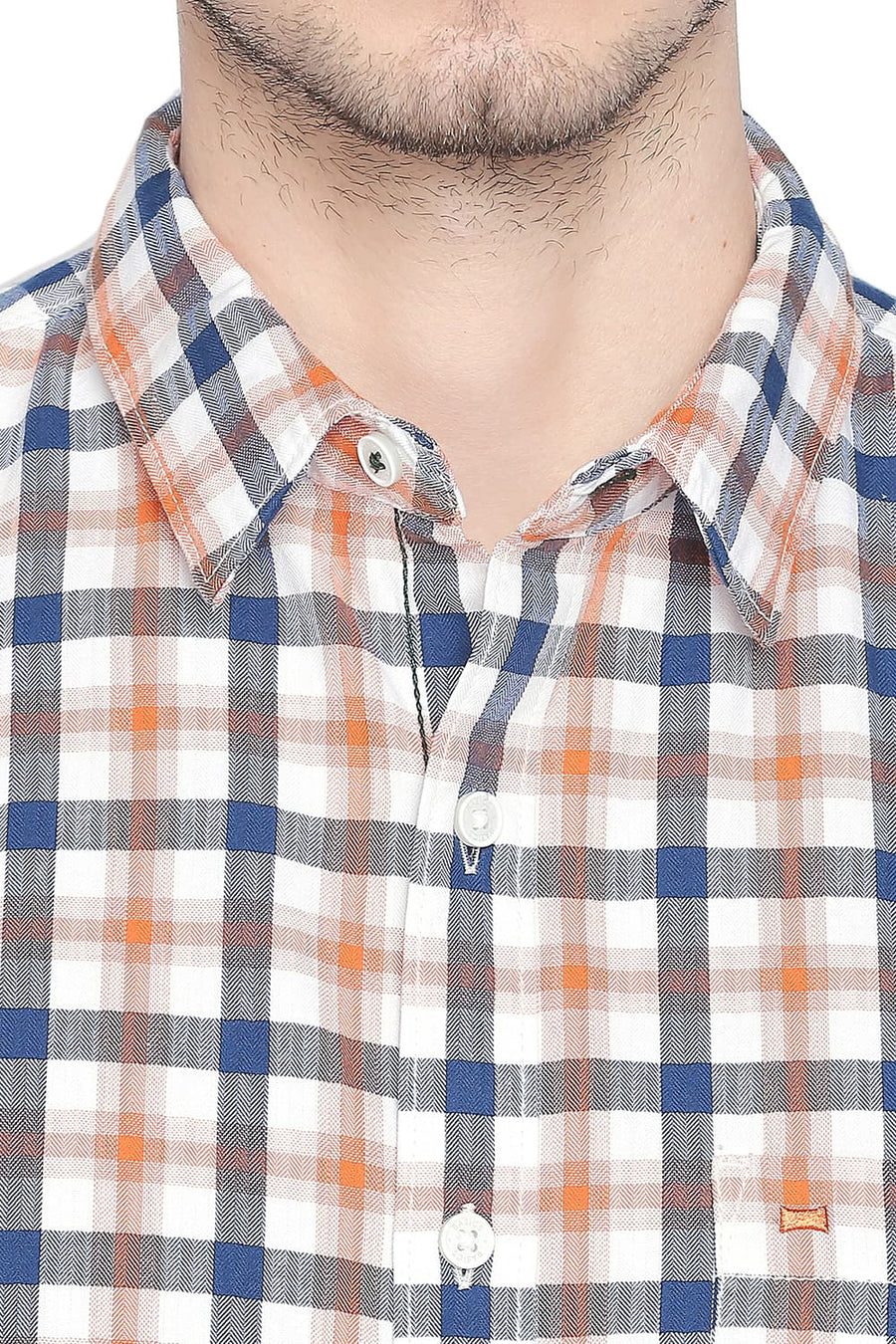 BASICS SLIM FIT SUN ORANGE CHECKS SHIRT