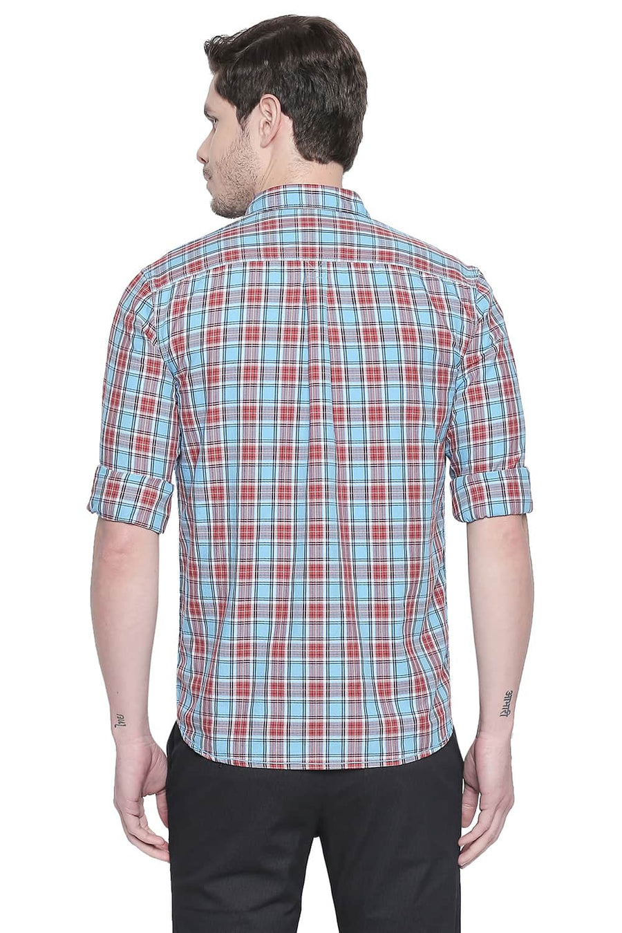 BASICS SLIM FIT AIR BLUE TWILL CHECKS SHIRT