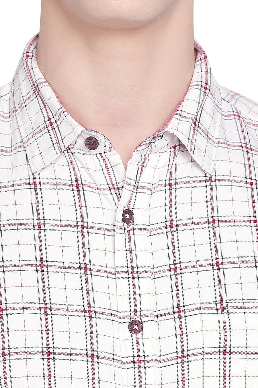 BASICS SLIM FIT BLANC WHITE TWILL CHECKS SHIRT