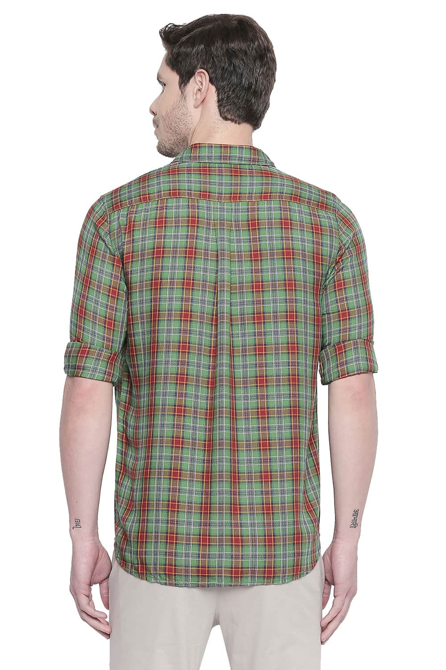 BASICS SLIM FIT SHAMROCK GREEN MODAL CHECKS SHIRT