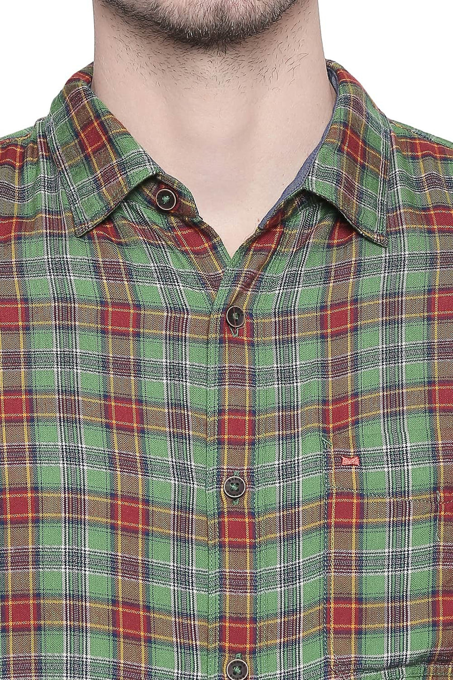 BASICS SLIM FIT SHAMROCK GREEN MODAL CHECKS SHIRT