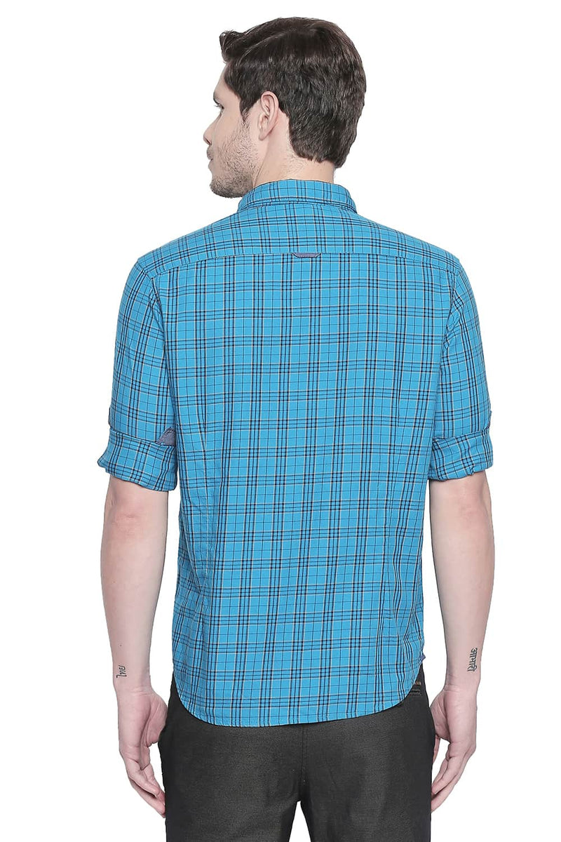 BASICS SLIM FIT TWILL CHECKS SHIRT