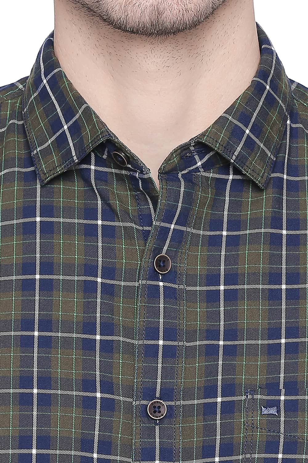 BASICS SLIM FIT TWILL CHECKS SHIRT