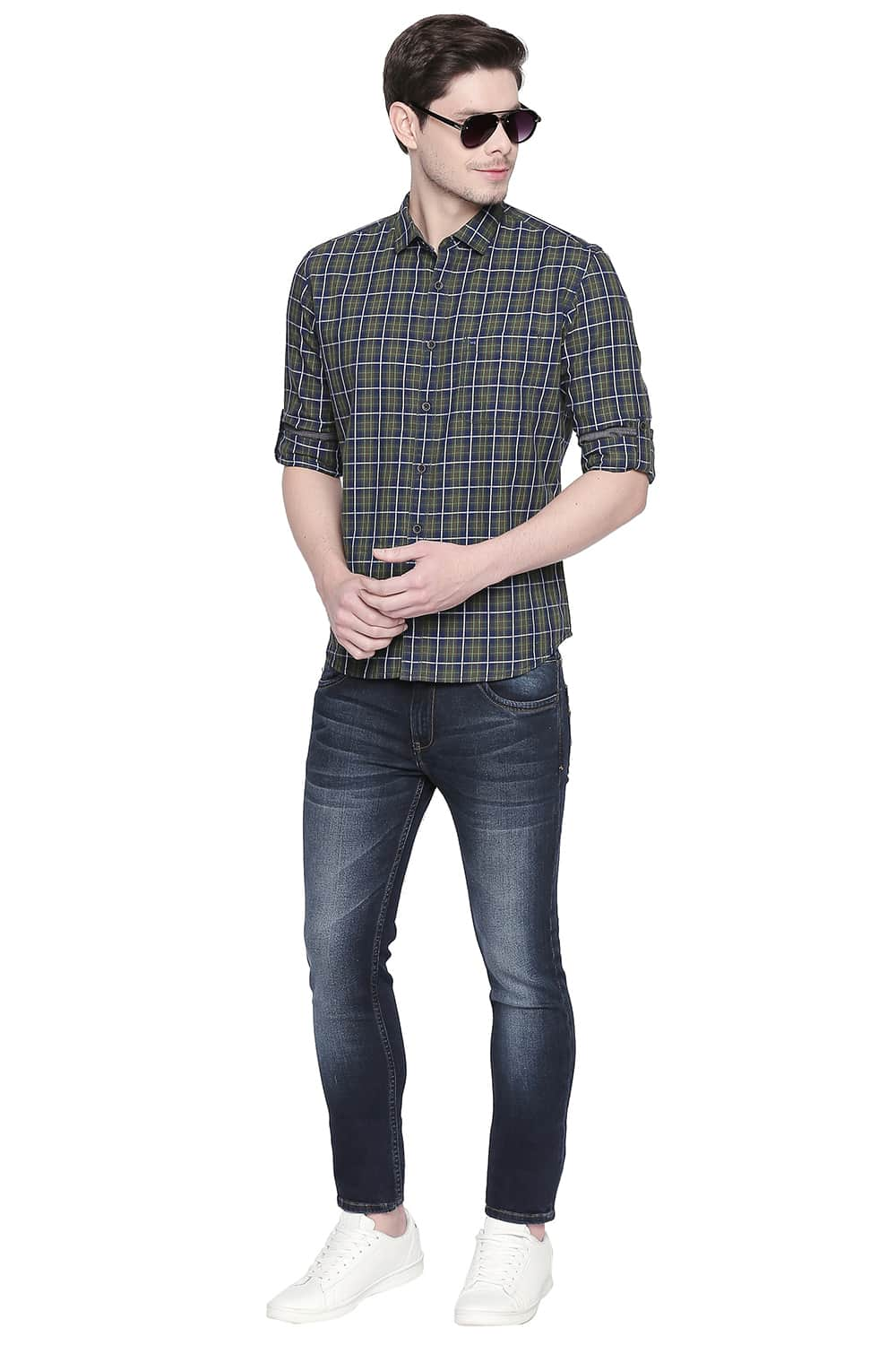 BASICS SLIM FIT TWILL CHECKS SHIRT