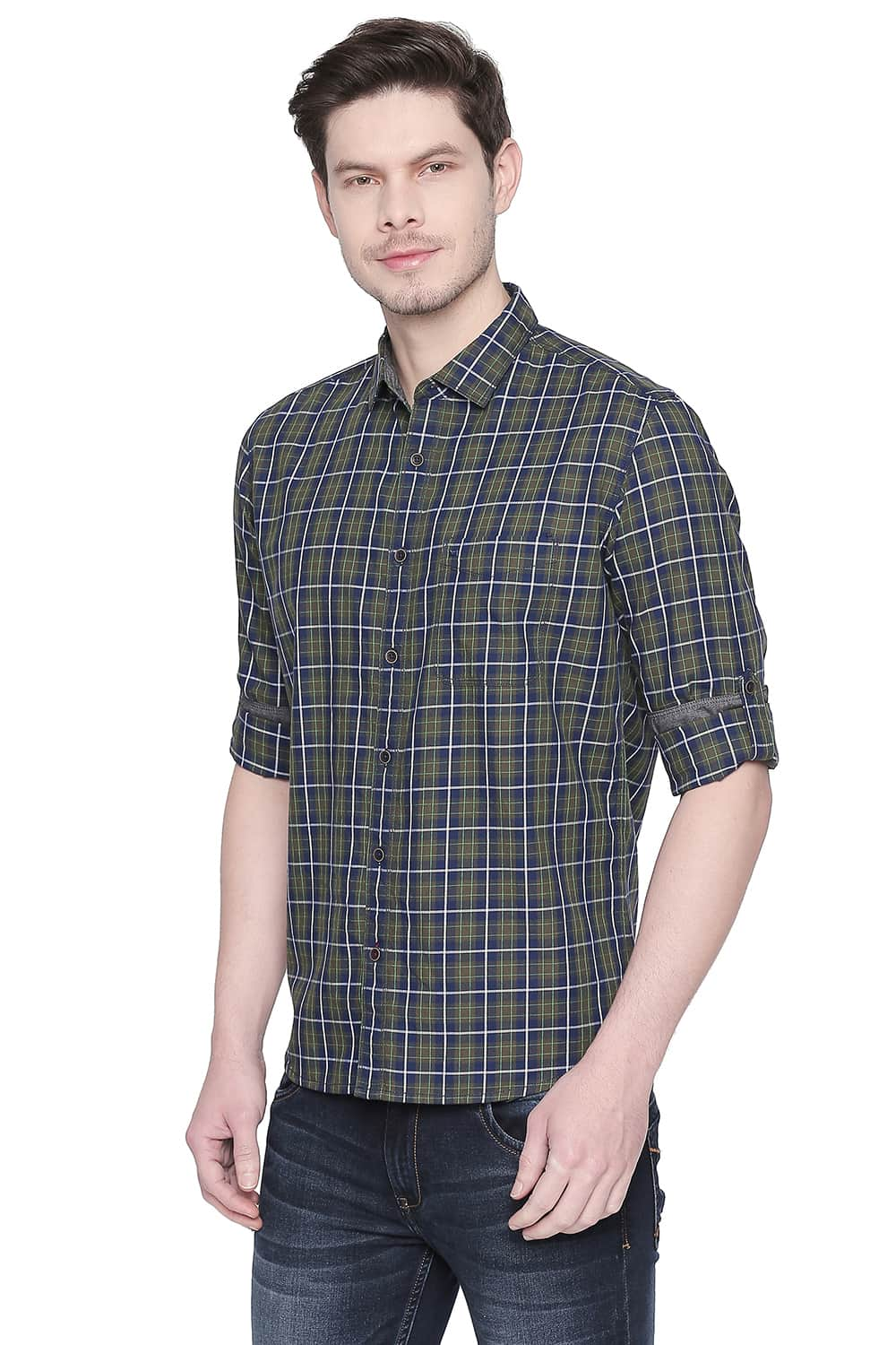 BASICS SLIM FIT TWILL CHECKS SHIRT