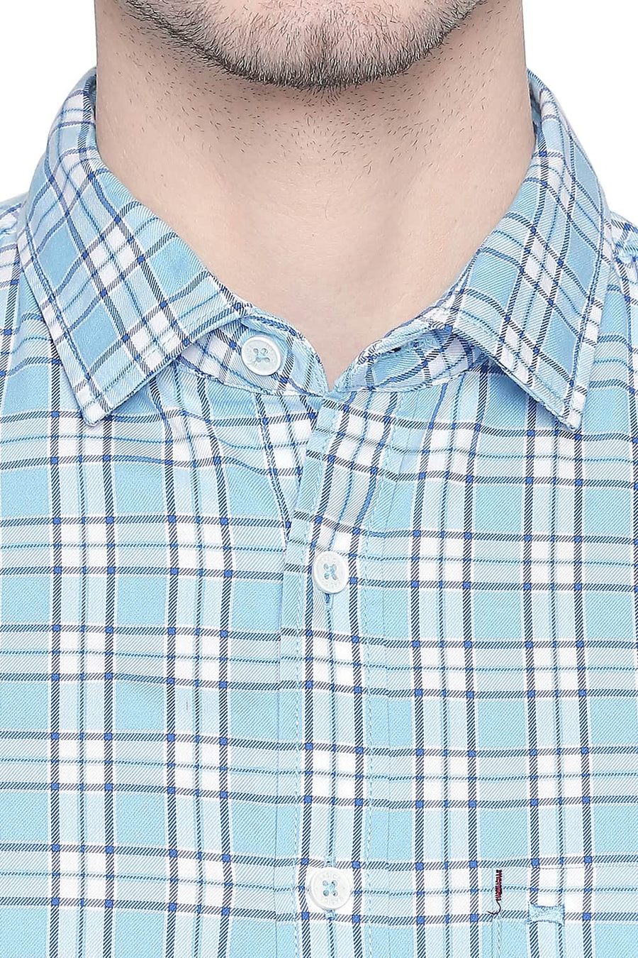 BASICS SLIM FIT ETHEREAL BLUE TWILL CHECKS SHIRT