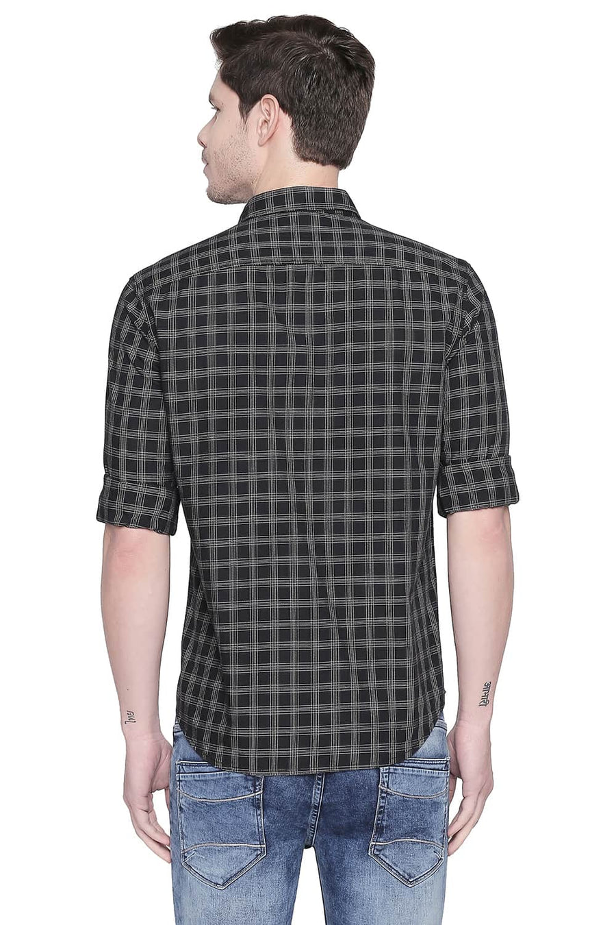 BASICS SLIM FIT PHANTOM BLACK TWILL CHECKS SHIRT