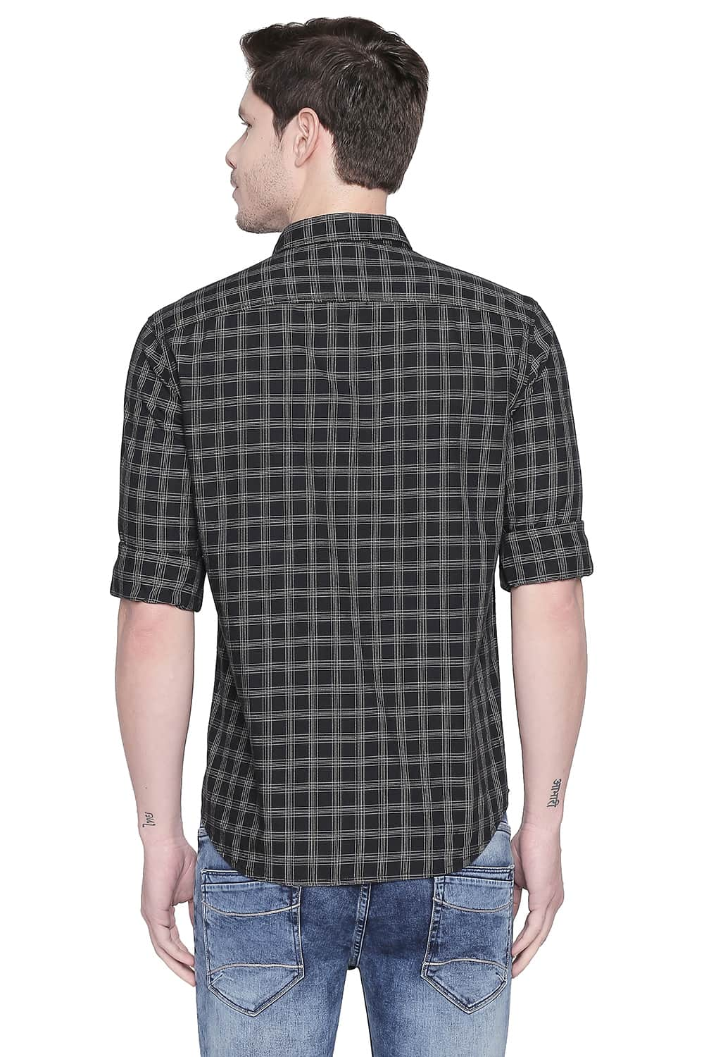 BASICS SLIM FIT TWILL CHECKS SHIRT