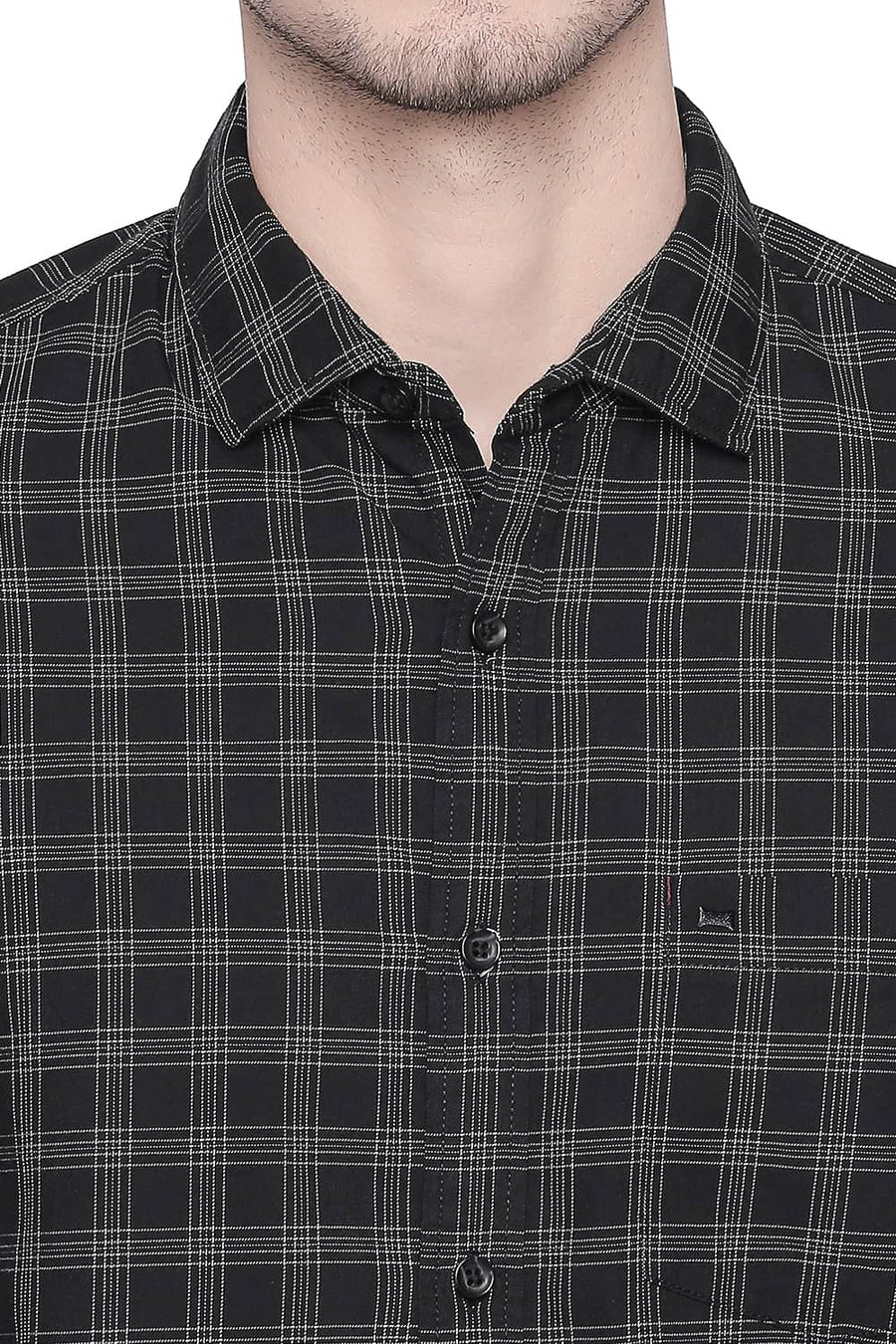 BASICS SLIM FIT PHANTOM BLACK TWILL CHECKS SHIRT