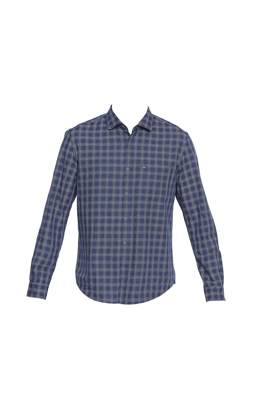 BASICS SLIM FIT POSEIDON NAVY TWILL CHECKS SHIRT