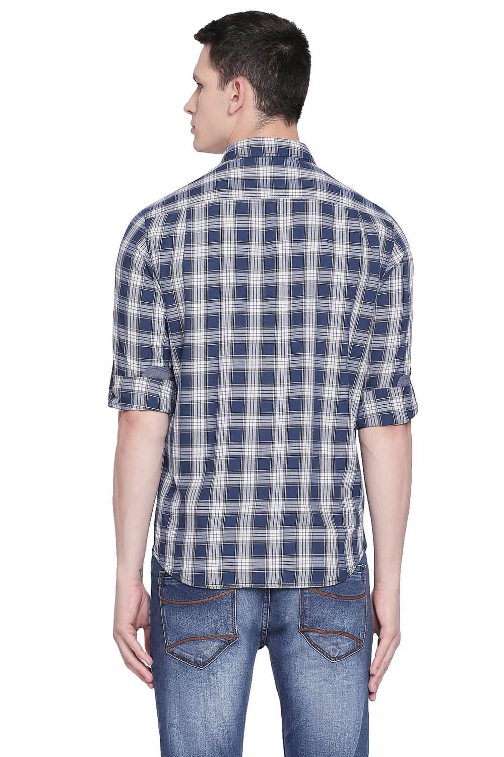 BASICS SLIM FIT TWILL CHECKS SHIRT