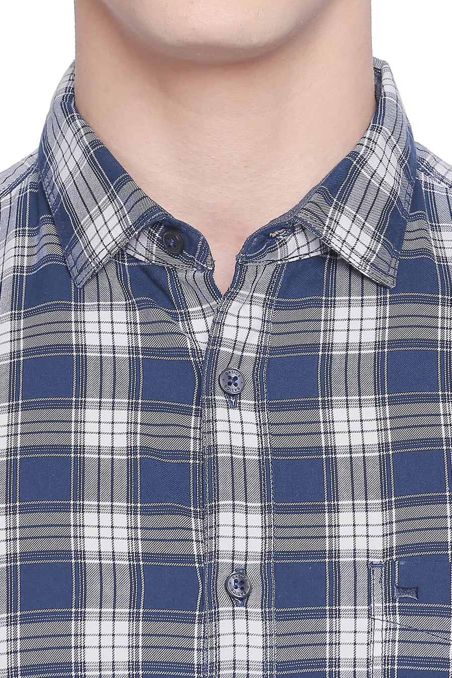 BASICS SLIM FIT ENSIGN BLUE TWILL CHECKS SHIRT