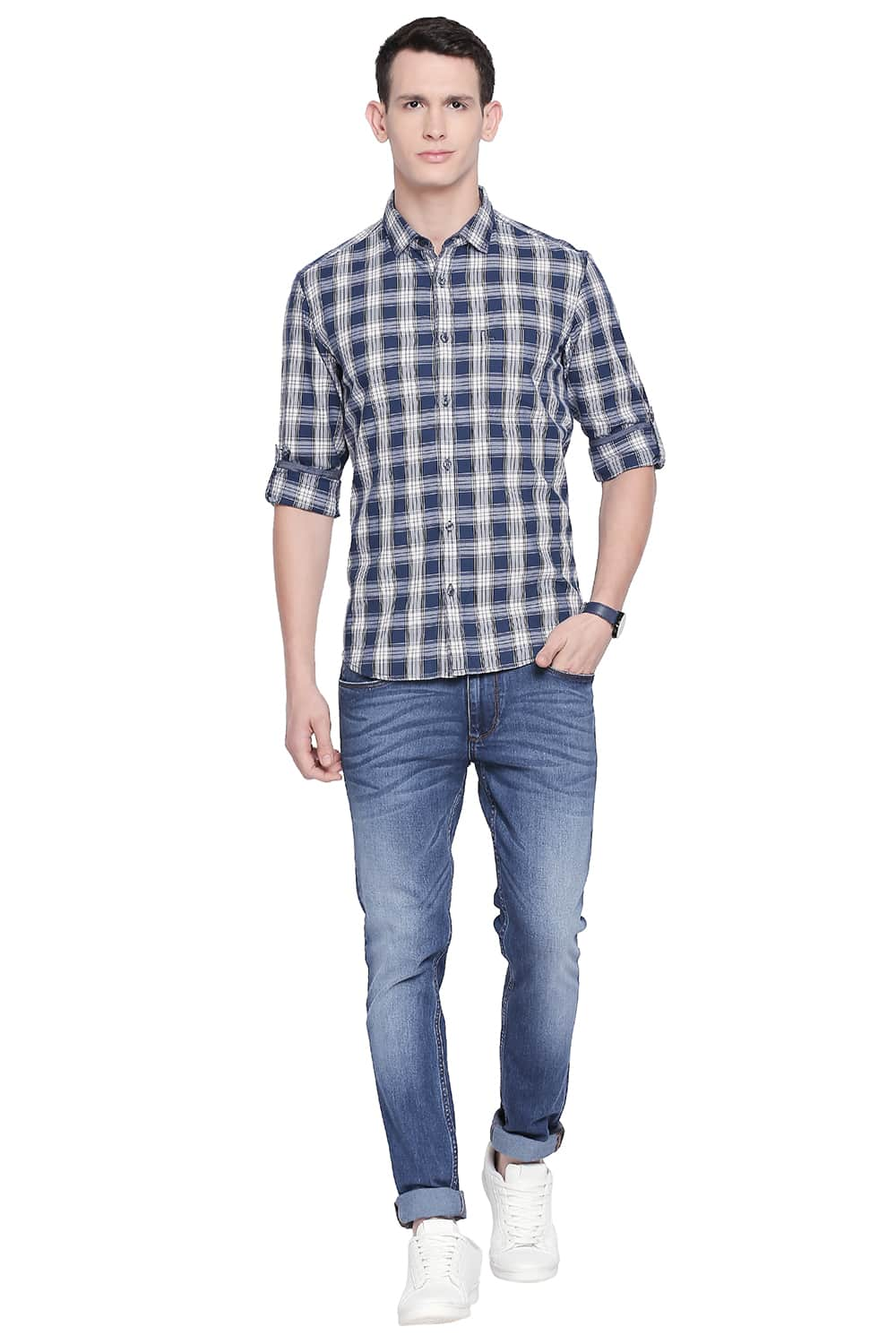 BASICS SLIM FIT TWILL CHECKS SHIRT