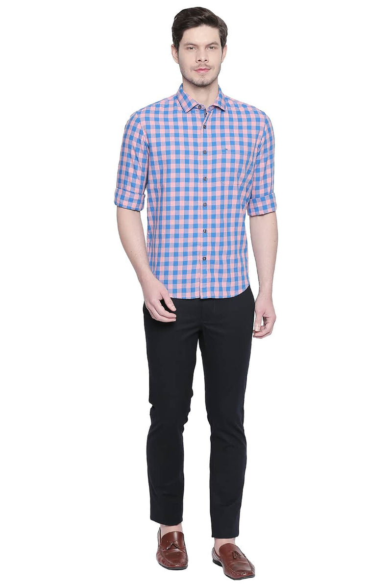 BASICS SLIM FIT TWILL CHECKS SHIRT